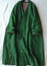 Load image into Gallery viewer, Women Green V Neck Button Cotton Filled Parka Long Coats Winter