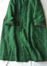 Load image into Gallery viewer, Women Green V Neck Button Cotton Filled Parka Long Coats Winter