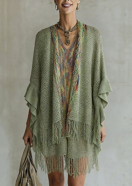 Women Green V Neck Knit Cardigan Batwing Sleeve