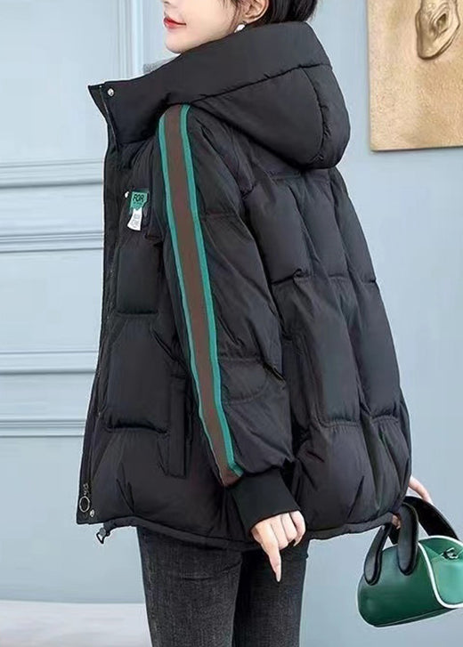 Women Green Zip Up Pockets Fine Cotton Filled Hooded Jackets Winter