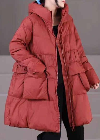Women Green Zippered Patchwork Pockets Hooded Parka Winter