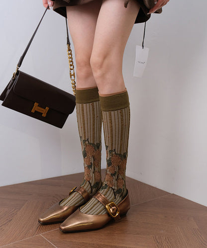 Women Green you Jacquard Cotton Over The Calf Socks