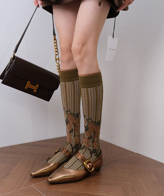 Women Green you Jacquard Cotton Over The Calf Socks