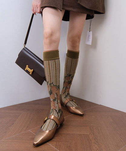 Women Green you Jacquard Cotton Over The Calf Socks