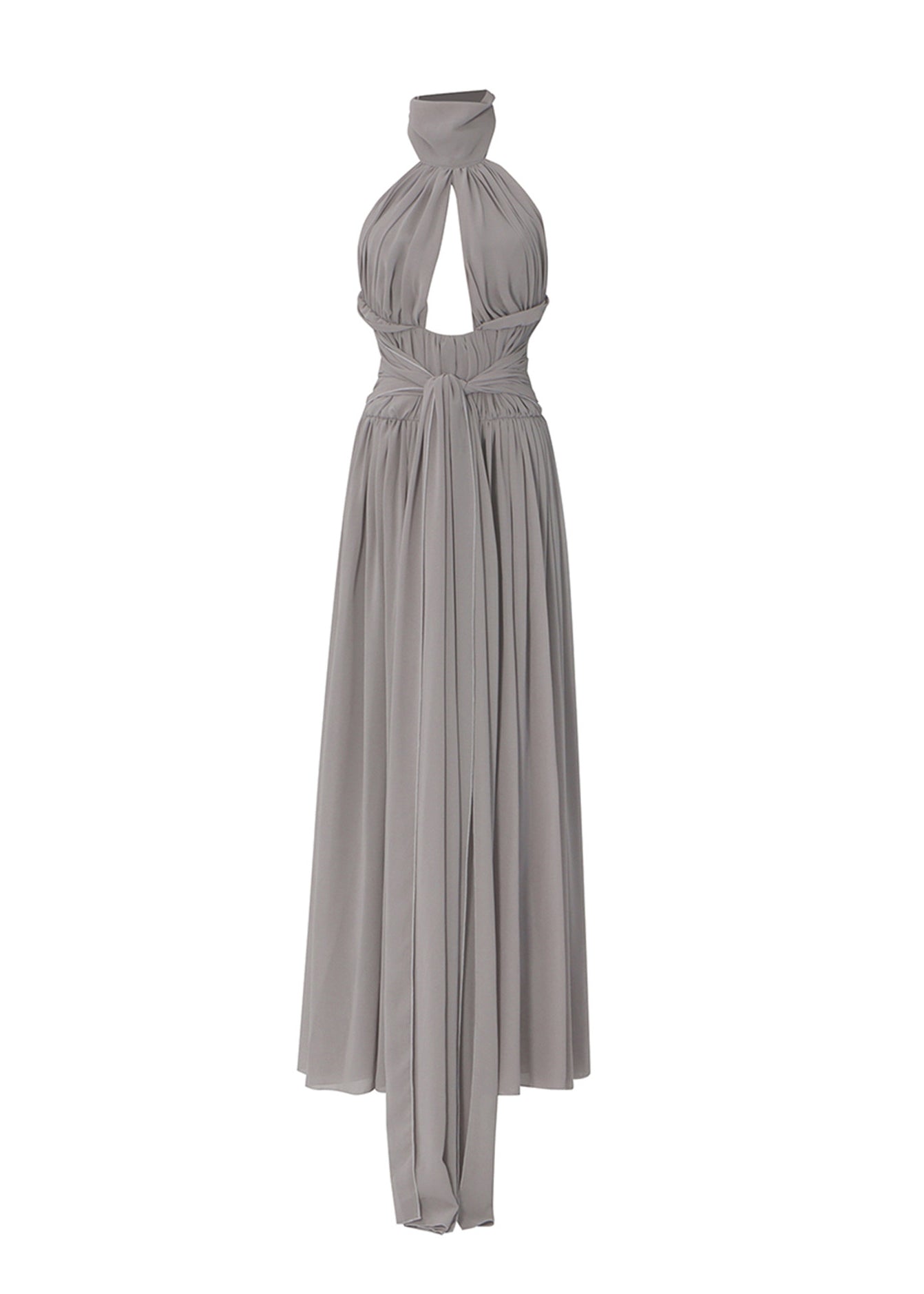 Women Grey Backless Halter Patchwork Chiffon Maxi Dress Summer