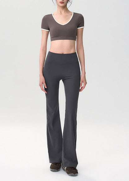 Women Grey High Waist Butt Scrunch Flare Yoga Pants