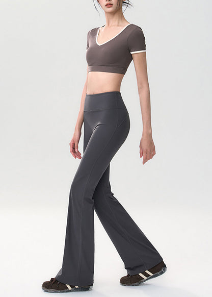 Women Grey High Waist Butt Scrunch Flare Yoga Pants