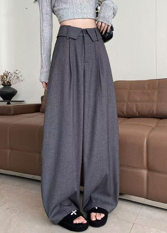 Women Grey Oversized Drawstring Cotton Wide Leg Pants Fall