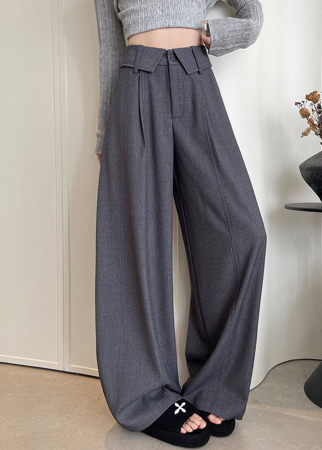 Women Grey Oversized Drawstring Cotton Wide Leg Pants Fall