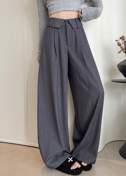 Women Grey Oversized Drawstring Cotton Wide Leg Pants Fall