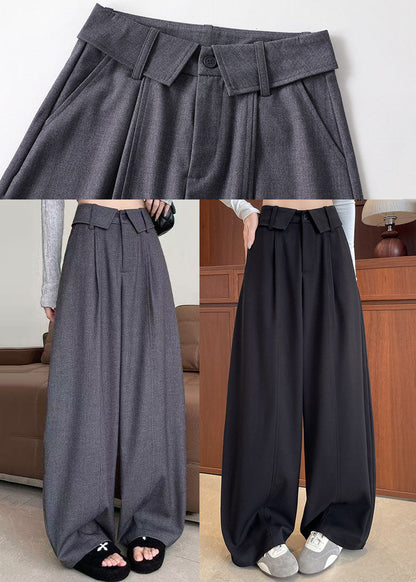 Women Grey Oversized Drawstring Cotton Wide Leg Pants Fall