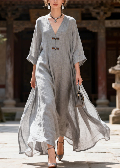 Women Grey Oversized Exra Large Hem Cotton Maxi Dresses Summer