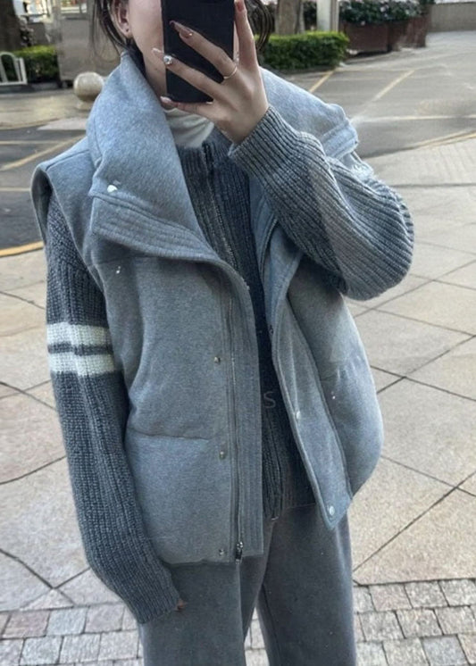 Women Grey Oversized Warm Duck Down Vests Winter