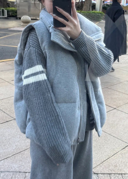 Women Grey Oversized Warm Duck Down Vests Winter