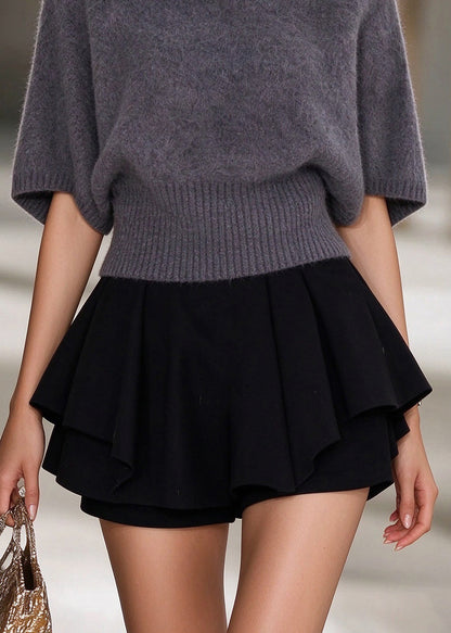 Women Grey Peter Pan Collar Patchwork Knit Pullover Fall