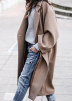 Women Grey Peter Pan Collar Pockets Woolen Trench Fall