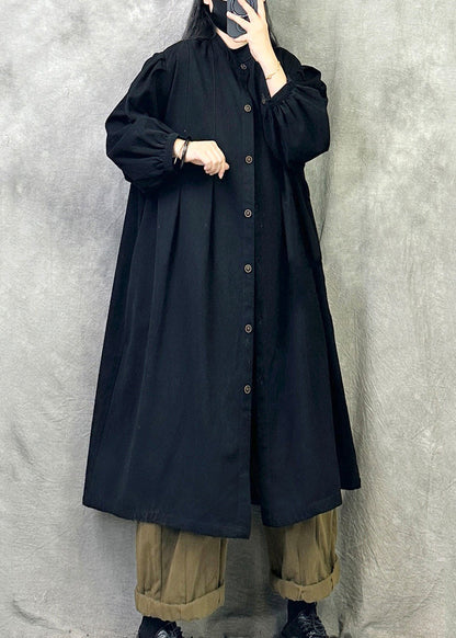 Women Grey Pockets Button Patchwork Loose Cotton Trench Fall