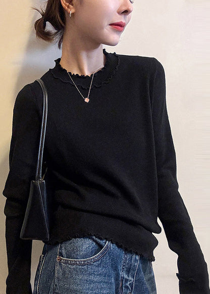 Women Grey Ruffled Silm Fit Knit Pullover Spring