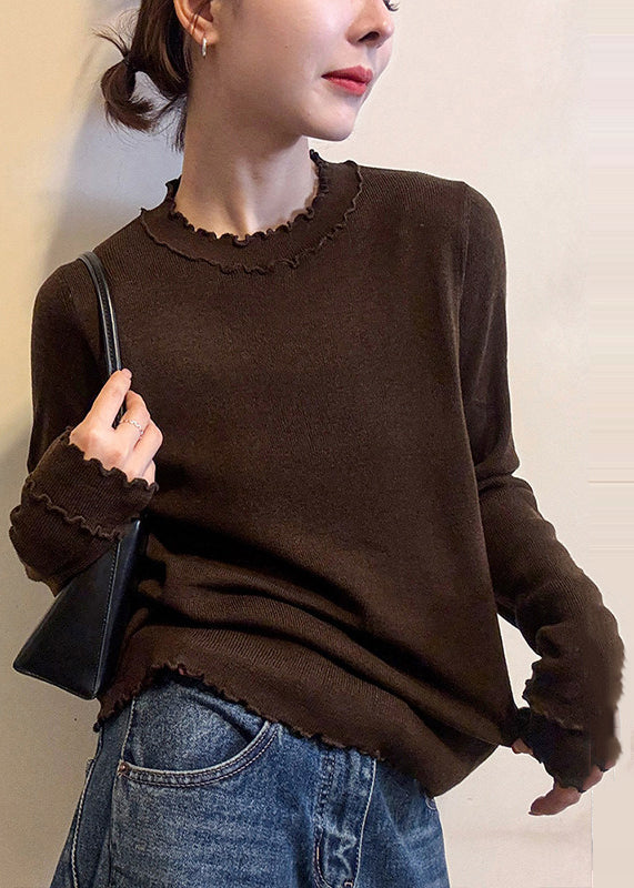 Women Grey Ruffled Silm Fit Knit Pullover Spring