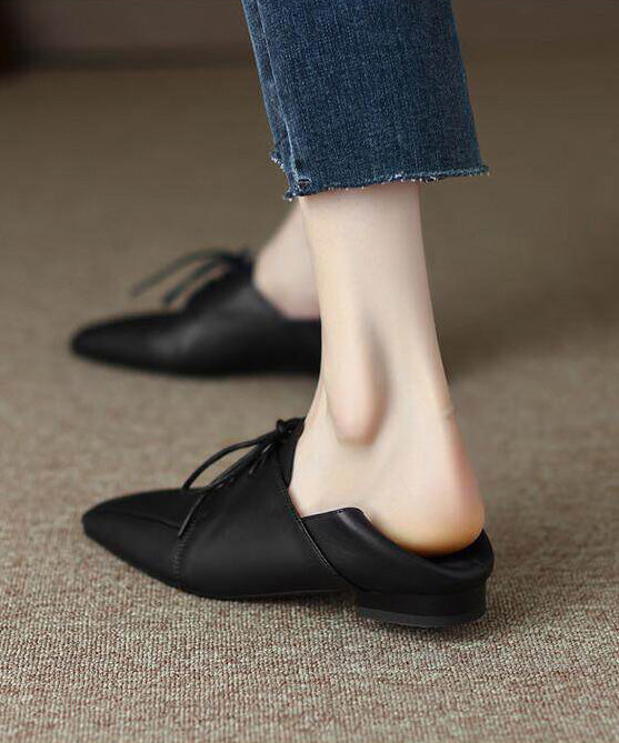 Women Grey Sheepskin Lace Up Splicing Square Toe Flat Shoes