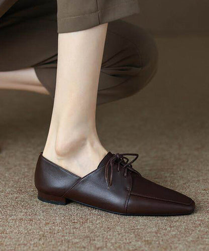 Women Grey Sheepskin Lace Up Splicing Square Toe Flat Shoes