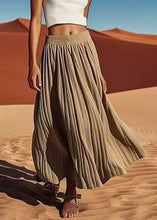 Load image into Gallery viewer, Women Grey Solid Elastic Waist Cotton Pleated Skirt Summer