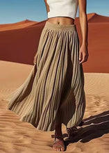 Load image into Gallery viewer, Women Grey Solid Elastic Waist Cotton Pleated Skirt Summer