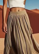 Load image into Gallery viewer, Women Grey Solid Elastic Waist Cotton Pleated Skirt Summer