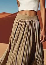 Load image into Gallery viewer, Women Grey Solid Elastic Waist Cotton Pleated Skirt Summer