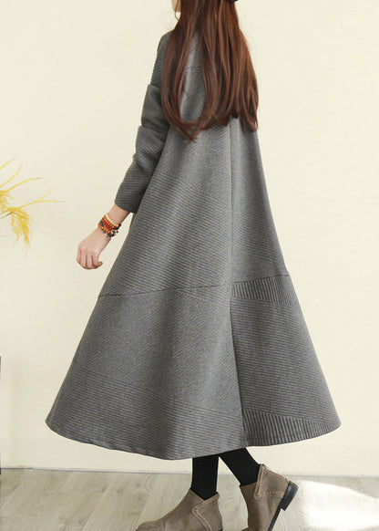 Women Grey Turtle Neck pocket Knit Dress Long Sleeve