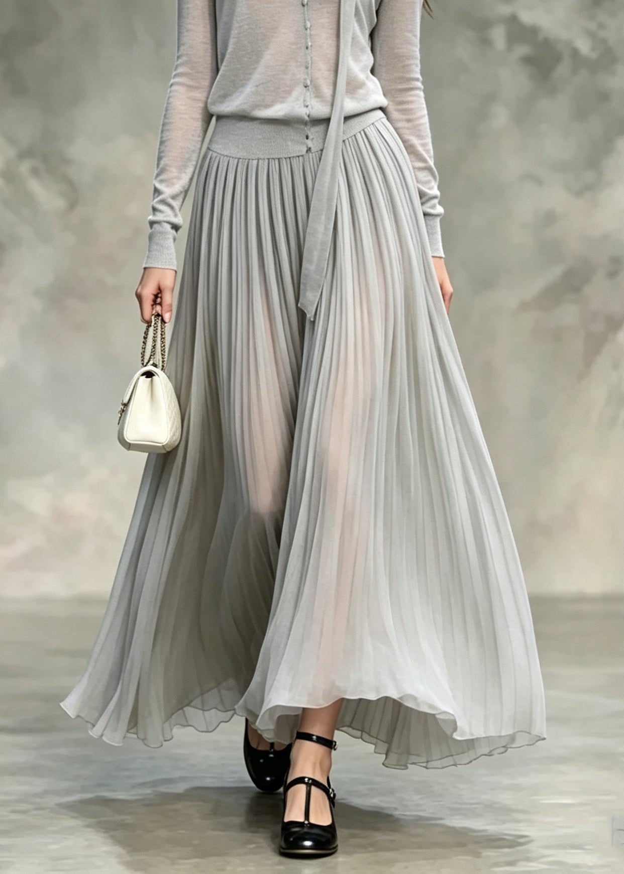 Women Grey V Neck Tops And Skirts Cotton Two Pieces Set Fall