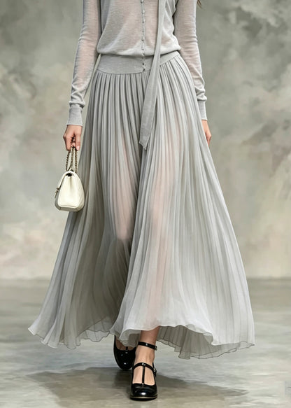 Women Grey V Neck Tops And Skirts Cotton Two Pieces Set Fall
