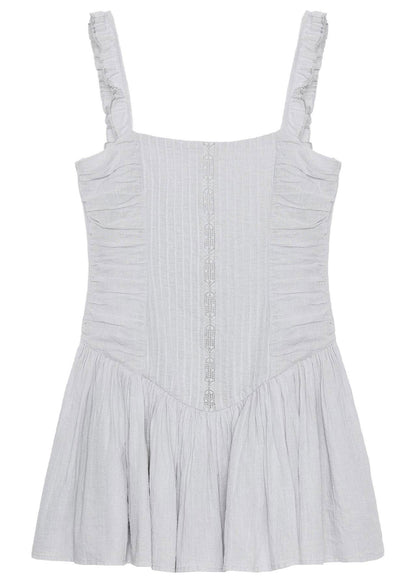 Women Grey Wrinkled Cotton Mini Dress Summer