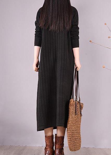 Women High Neck Spring Wardrobes Sleeve Black Robe Dress - SooLinen