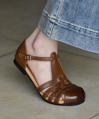 Women Hollow Out Sandals Brown Sheepskin