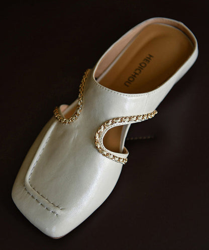 Women Hollow Out White Sheepskin Slide Sandals