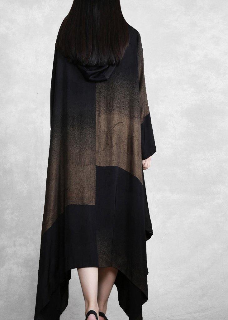 Women Hooded Outfits Black Long Dresses< - SooLinen