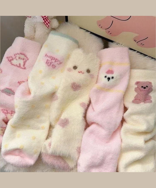 Women Jacquard Cozy Warm Mink Velvet Crew Socks