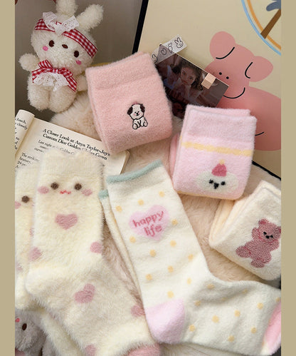 Women Jacquard Cozy Warm Mink Velvet Crew Socks