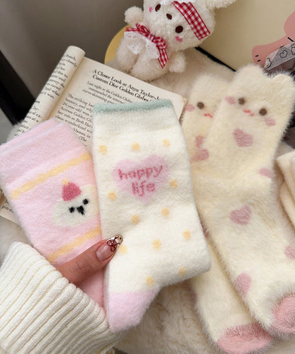 Women Jacquard Cozy Warm Mink Velvet Crew Socks