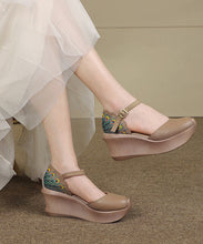 Load image into Gallery viewer, Women Khaki Cowhide Buckle Strap Platform Sandals