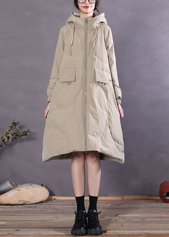 Women Khaki Hooded drawstring Duck Down Winter down coat