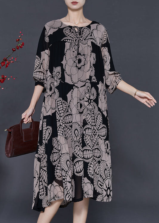 Women Khaki Oversized Print Chiffon Dresses Spring