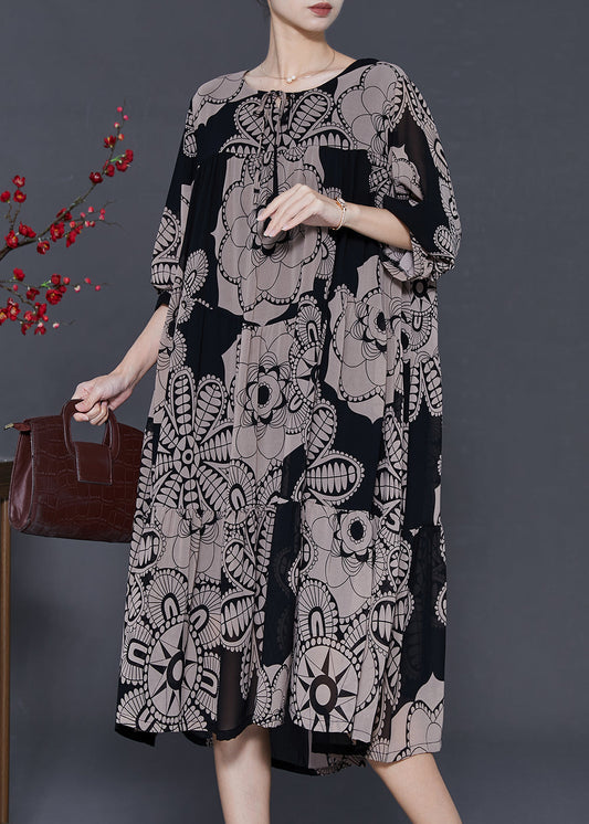 Women Khaki Oversized Print Chiffon Dresses Spring