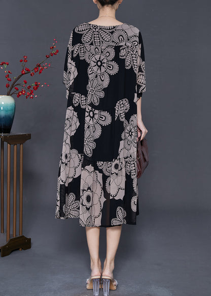 Women Khaki Oversized Print Chiffon Dresses Spring