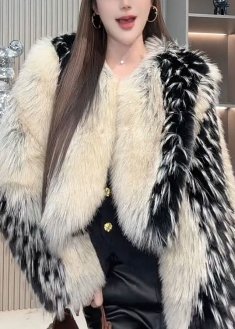 Women Khaki Oversized Warm Faux Fox Fur Jacket Winter