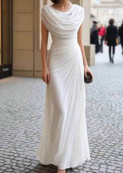 Women Khaki Wrinkled Chiffon Party Maxi Dress Summer
