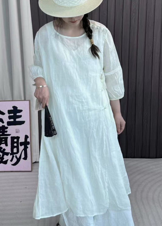 Women Lake Green Patchwork Lace Up Linen Dress Bracelet Sleeve