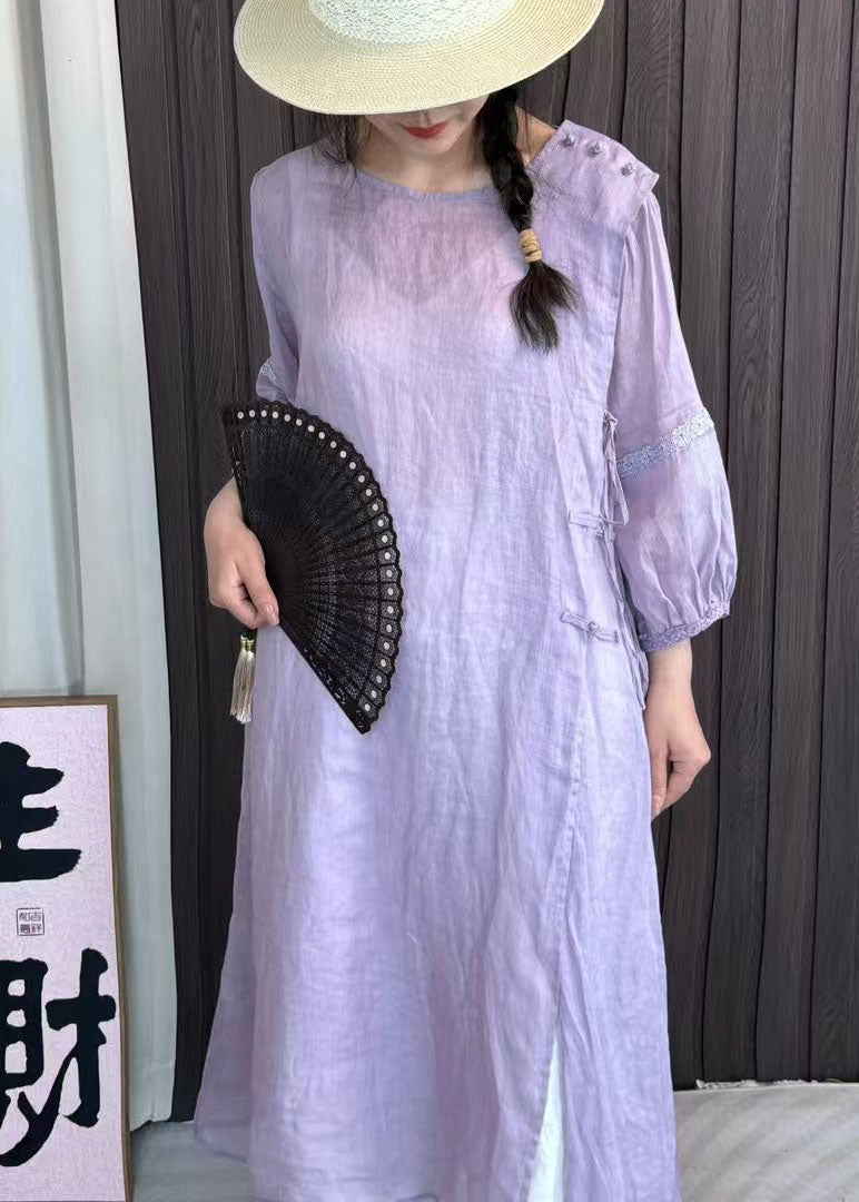 Women Lake Green Patchwork Lace Up Linen Dress Bracelet Sleeve