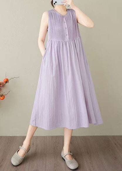 Women Lavender Wrinkled Cotton Robe Dresses Sleeveless